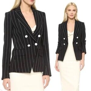 Veronica Beard Daytona Pinstripe Double Brested Blazer Jacket Black